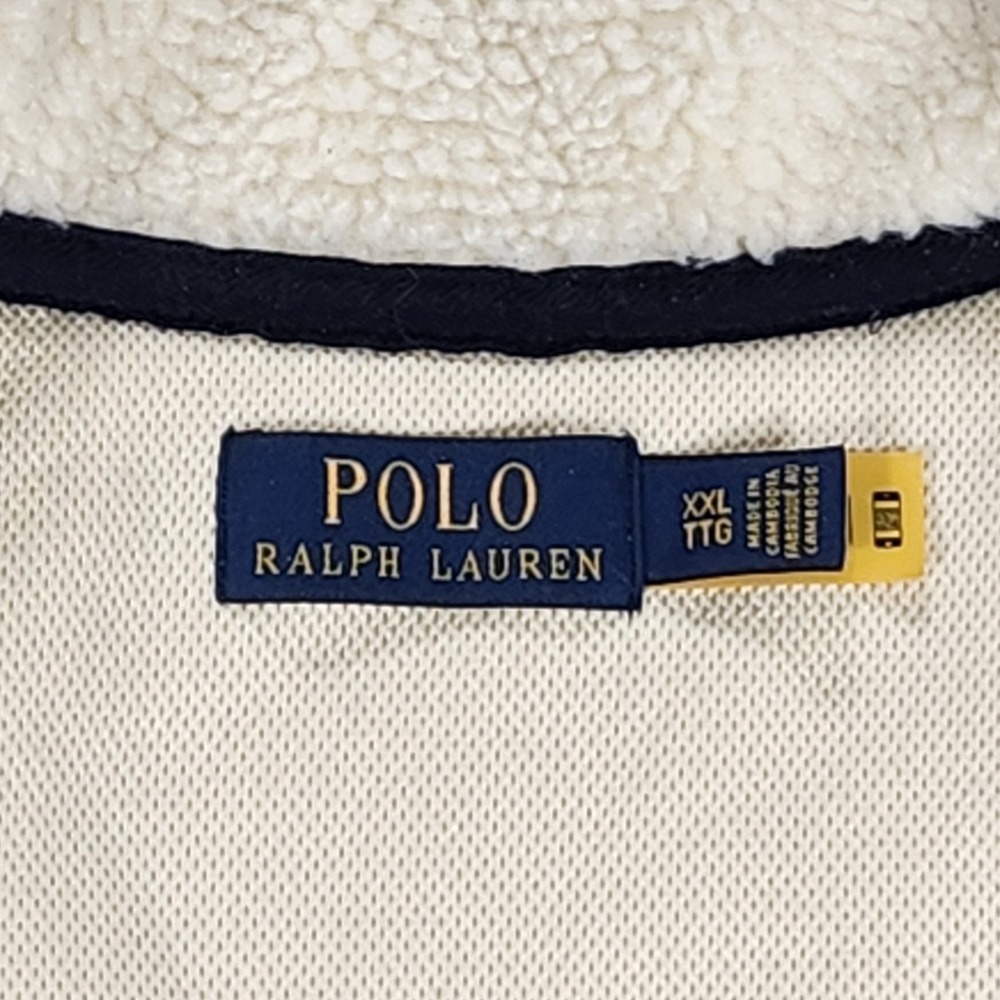 Polo Ralph Lauren Vest Mens 2XL White Sherpa Fleece Navy Yoke Outdoor Zip - Picture 6 of 11